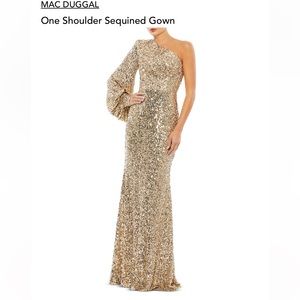 Mac Duggal Gold One-Shoulder Sequined Gown